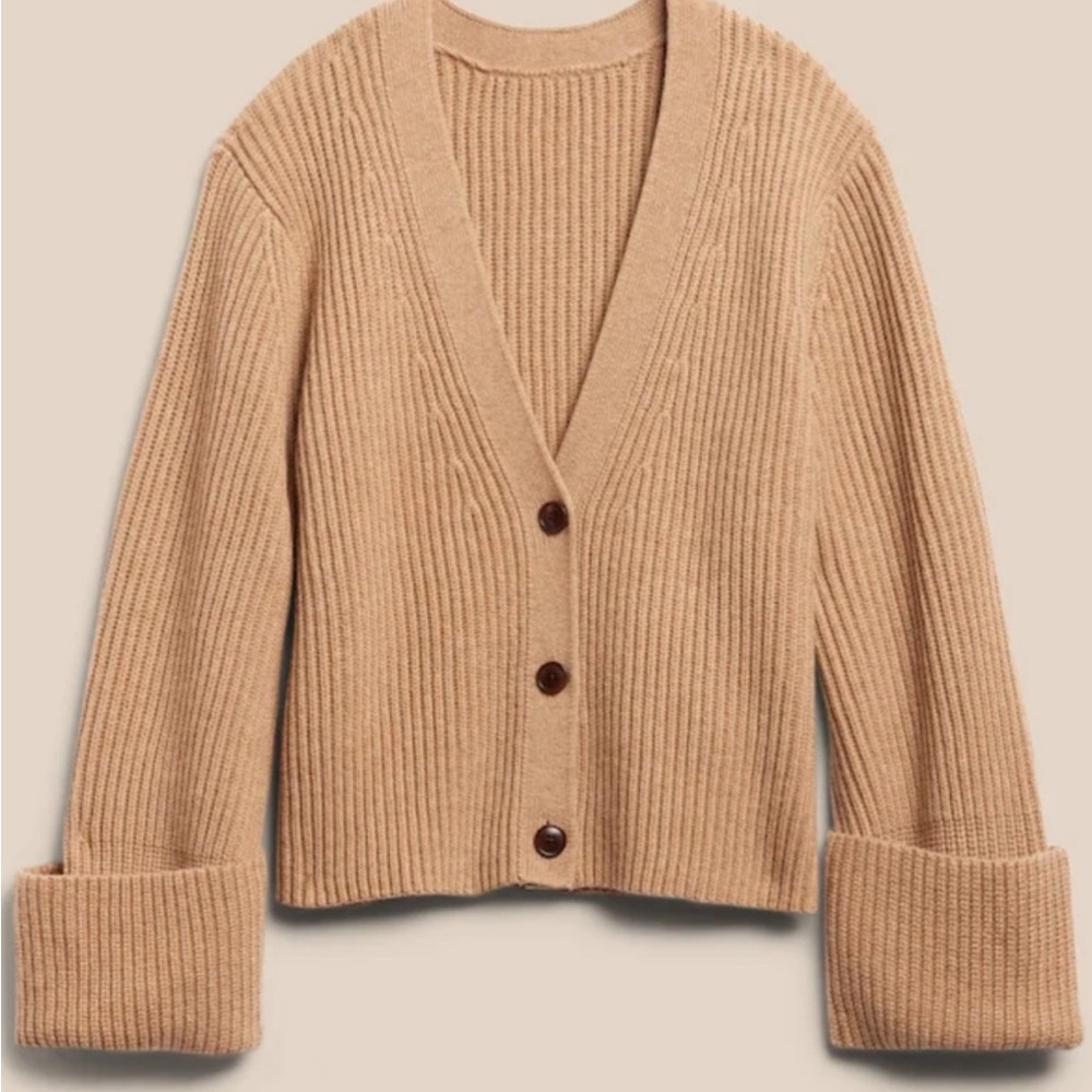 Banana Republic Talia Merino Wool Cashmere Cardigan in Camel.